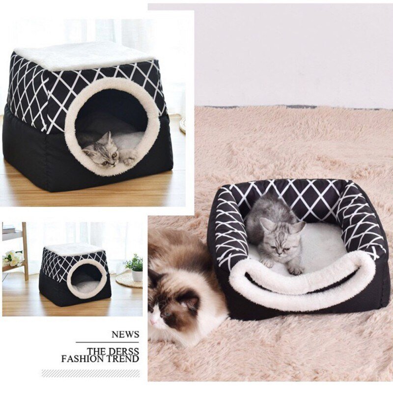 Detachable Soft Kennel Cat Bed Breathable Cat Pet Cave House Sleeping Bag Mat Pad Tent Pets Winter Warm Cozy Beds 11 Colors