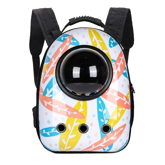 Kleine draagrugzak voor huisdieren, wit met bladerenpatroon